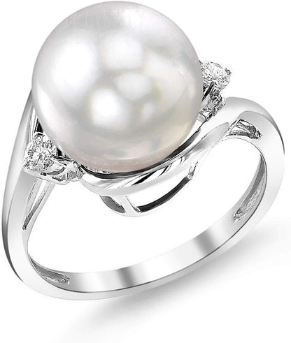 White South Sea Cultured Pearl Ring for Women 14K Gold Sia Pearl and Diamond Ring