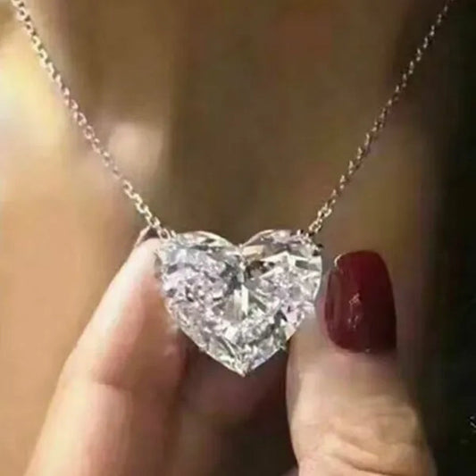 Classic Elegant Ladies Silver Plated Sparkling Heart White Sapphire Choker Necklaces Invisible Chain Wedding Party Bridal Fine Jewelry - WORLD TIME VISITS