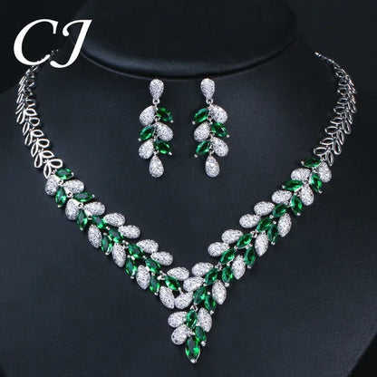 CANDICE Luxury White Gold Plated Marquise Blue Crystal Wedding Necklace Earrings Indian CZ Stone Jewelry Sets Bridal Costume Accessories