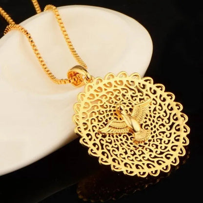 Lovely Peace Dove Gifts Party Unisex Box Chain Copper Round Dangle Pendant Chain Necklace
