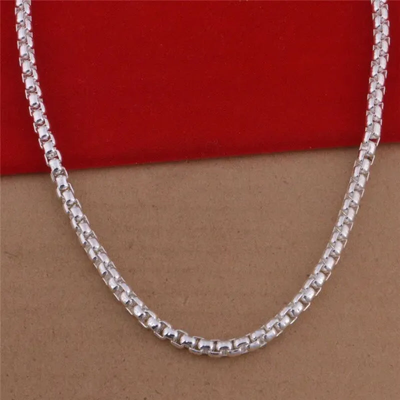 925 Silver Beautiful round Box Chain Necklace Bracelet for Woman Men Fashion Wedding Party Bridal Jewelry Set