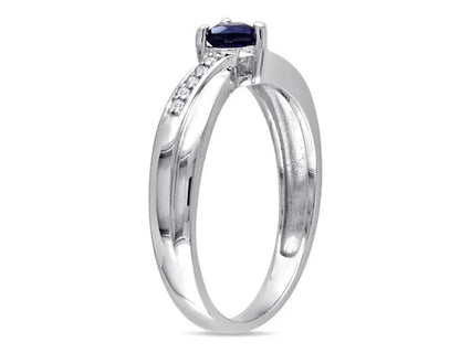 1/4 Carat (Ctw) Lab-Created Blue Sapphire Heart Ring in Sterling Silver with Accent Diamonds