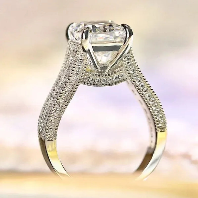 Fashion Bride Jewelry Gorgeous 925 Sterling Silver White Sapphire Eternal Diamond Ring Female Wedding Proposal Engagement Anniversary Party Accessories Gift Promise Rings Size 4-12 Bague Femme