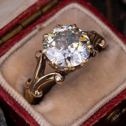 Exquisite Bridal Wedding Ring Gold Plated Claw Setting Solitaire Diamond Rings for Women Engagement Proposal Ring Jewelry