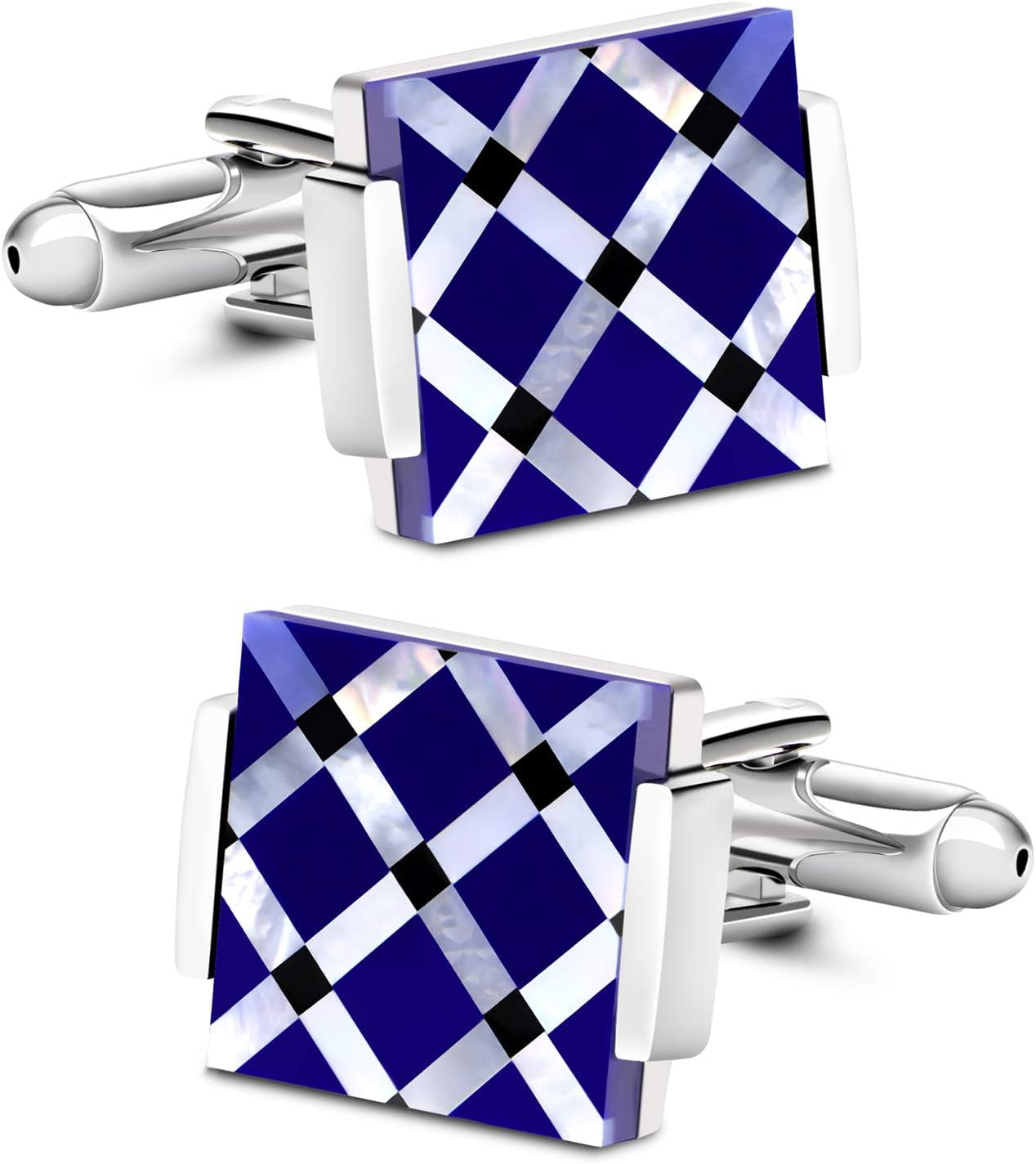 Business Wedding Mother of Pearl Cufflinks for Men Unique Onyx Stripe Tuxedo Cuff Links Mens