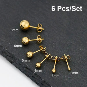 2/3/4/5/6/8Mm Stainless Steel round Pearl Stud Earrings Earrings for Women'S Fashion Party Wedding Jewelry