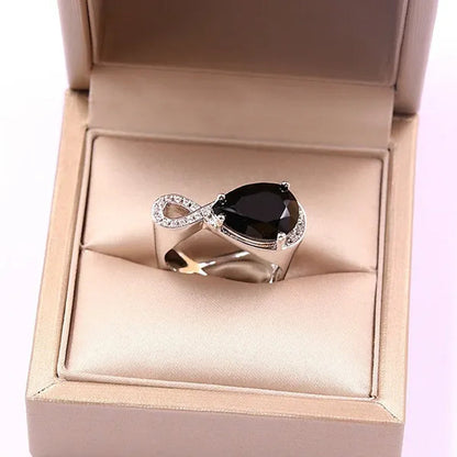 New trend fashion irregular 8-shaped high carbon diamond ring jewelry female models 925 sterling silver white gold natural gemstone high carbon black diamond ring anniversary gift banquet engagement wedding diamond ring size US5-11