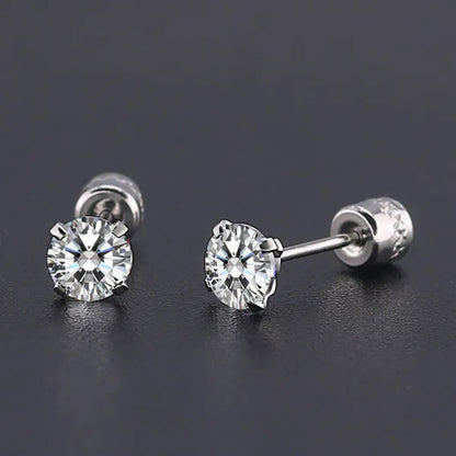 1Pc/1Pairs Silver Plated Cubic Zirconia Stud Earrings for Women Men Stainless Steel Jewelry Size: 2-6Mm