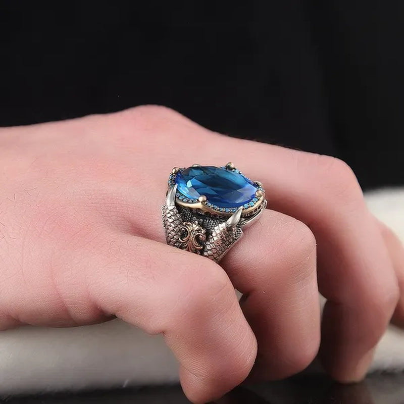 Eagle Claw Model Blue Zircon Stone 925 Sterling Silver Men Ring Fine Jewelry Fashion Rings For Men Gift For Him