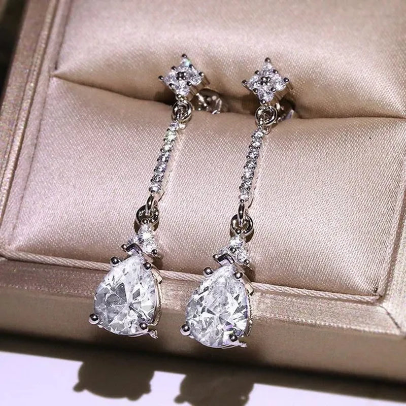 Trendy Teardrop Cubic Zirconia Dangle Earrings for Women Bridal Wedding Earrings Drop Earrings