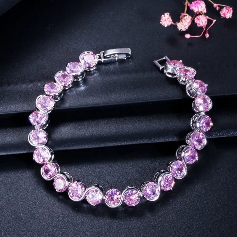 CANDICE White Gold Plated Natural Purple Crystal Bracelets Bangles For Femme Romantic Gift 18CM