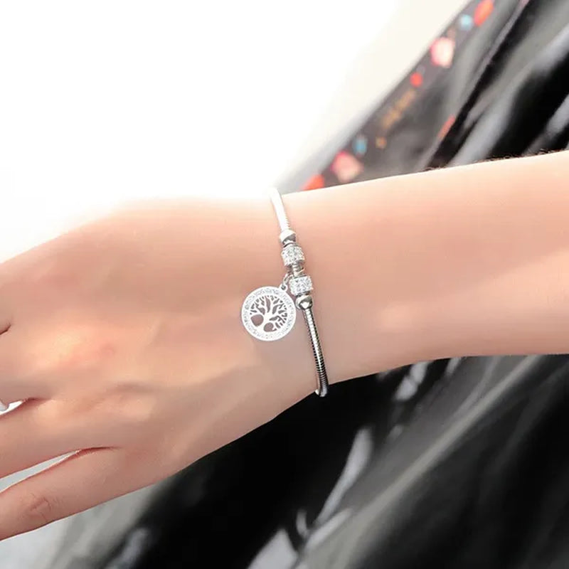AAA CZ Life Tree Bangel Women Fashion Stainless Steel Family Tree Bracelet Jewelry