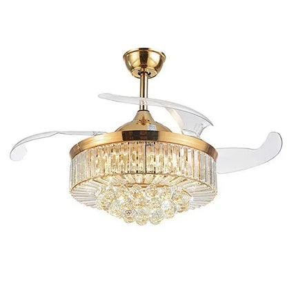 42 Inches Ceiling Fan Light Remote Control LED Pendant Light Crystal Dimmable Metal Luxury Invisible Ceiling Chandelier Lighting