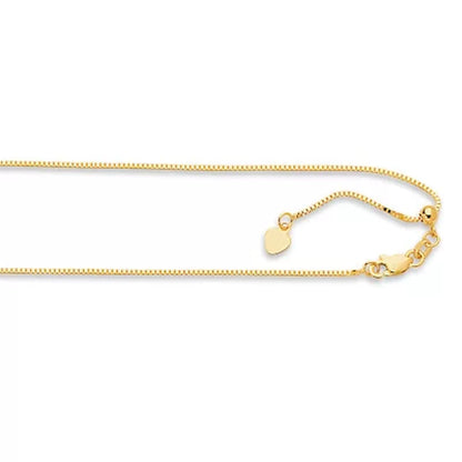 Adjustable Box Link Chain Necklace, .85Mm in 14K Gold