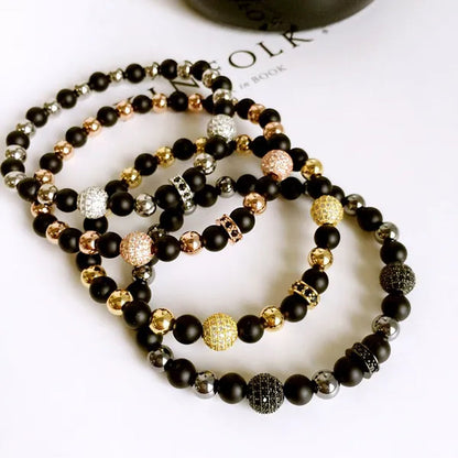 Lucky jewelry pulseras Gold Plated Beads Strand Bracelets Micro CZ Pave Charm Bracelets