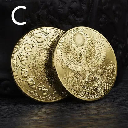 Divine Bird Phoenix Zodiac Commemorative Coin Chinese Lucky Auspicious Divine Bird Replica Gold-Plated Silver Collectible Gift Craft Souvenir