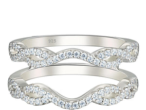 Women 925 Sterling Silver Twisting Infinity Guard Enhancer for Engagement Rings Wedding Band CZ
