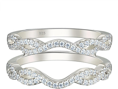 Women 925 Sterling Silver Twisting Infinity Guard Enhancer for Engagement Rings Wedding Band CZ
