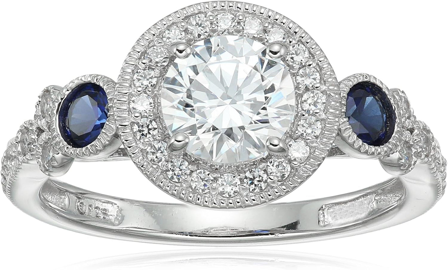 Platinum-Plated Sterling Silver Infinite Elements Cubic Zirconia Antique Round-Cut and Created Sapphire Ring, (Previously Amazon Collection)