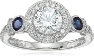 Platinum-Plated Sterling Silver Infinite Elements Cubic Zirconia Antique Round-Cut and Created Sapphire Ring, (Previously Amazon Collection)