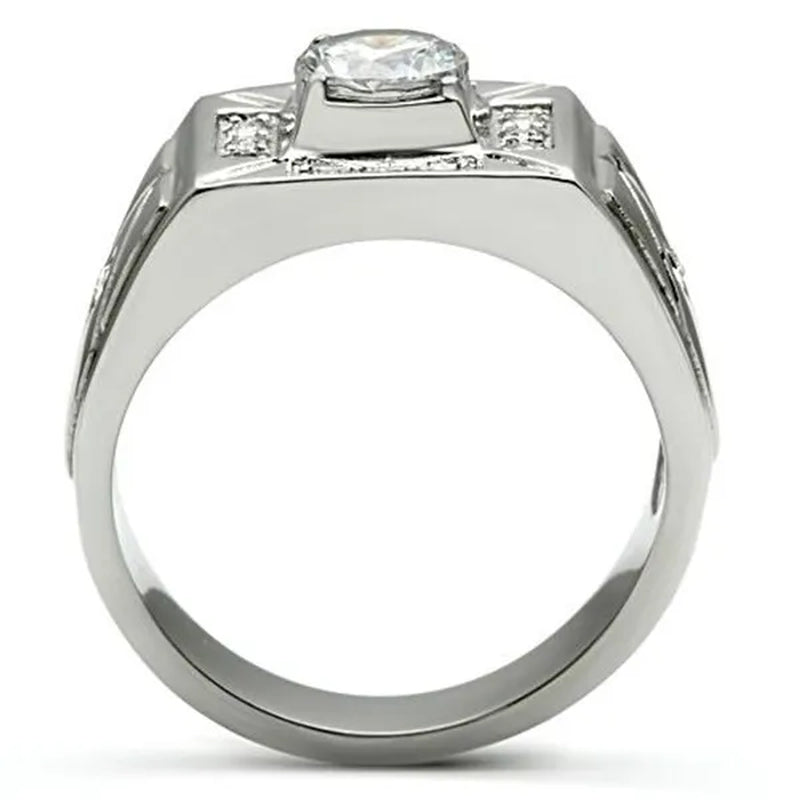 Men's 1.24 Ct Round Cut Simulated Diamond Silver Stainless Steel Ring Sizes 8-13