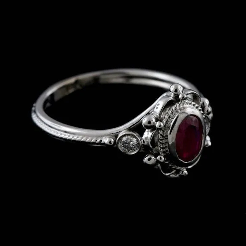 Vintage Women's Jewelry 925 Sterling Silver Ring Exquisite Amethyst / Ruby Antique Anniversary Gift Retro Proposal Engagement Rings Bridal Wedding Band Size 6 - 10