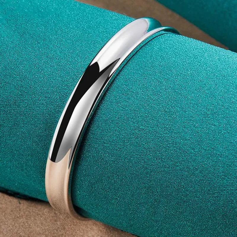 Charm 925 Sterling Silver Smooth 12mm Adjustable Bangle Bracelet for Woman Man Fashion Wedding Engagement Party Jewelry
