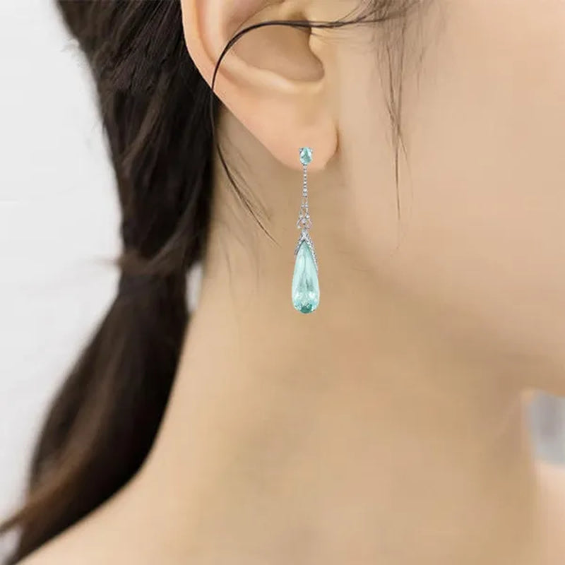 925 Sterling Silver Natural Gemstone Aquamarine Earrings Bride Wedding Engagement Fine Jewelry For Women Gifts