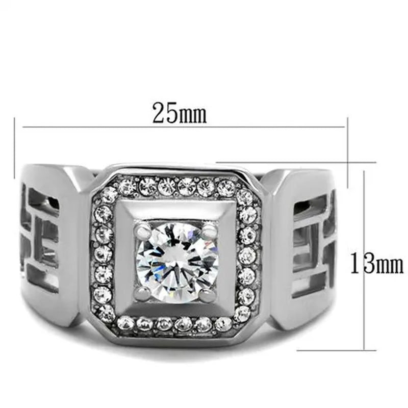 Men'S 1.10 Ct round Cut Simulated Diamond Silver Stainless Steel Ring Size 8-13