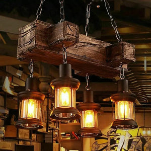 Rustic Hanging Lamp Ceiling Lamp Vintage, Chandelier Wood Hanging Lamp 4 Light