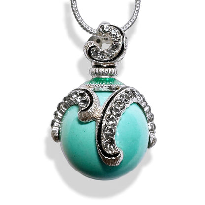 Sterling Silver Necklace Turquoise Pendant Black Diamond Crystals Enamel 24 Inch Chain
