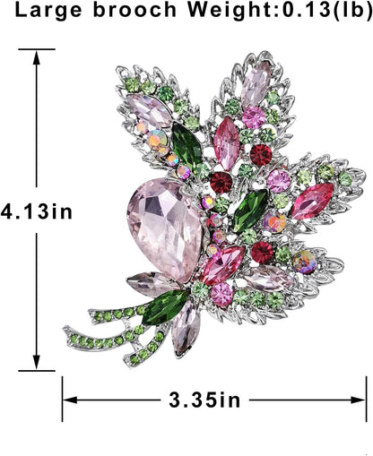 Big Large Brooch Pin Austrian Crystal Leaf Shape Bouquet Rhinestone Scarf Decoration Wreath Cloth Brooches Pins for Women Girls