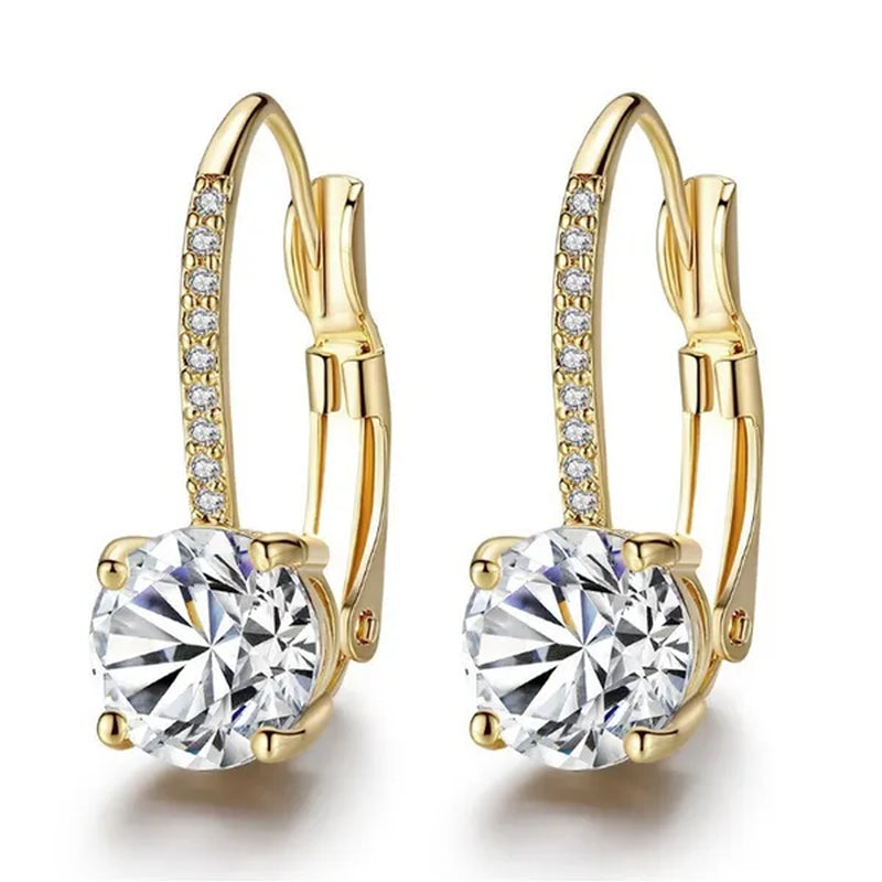 Luxury Solid 14k Gold U Shape Earrings Micro Inlaid Four-claw Round Diamond Earrings Moissanite Crystal Drop Earrings Fashion Bridal Wedding Party Jewelry Anniversary Valentine's Gift