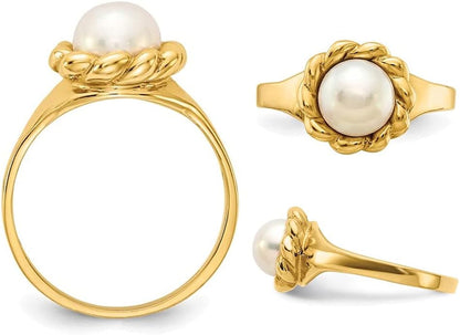 14K Yellow Gold 6-7Mm Freshwater Cultured White Pearl Ring