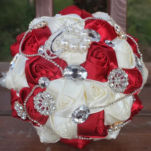 18CM Bride Holding Flowers Shiny Diamond Brooch Pearl Wedding Bouquet Mixed Color Satin Rose Bridesmaid Bouquet Customizable