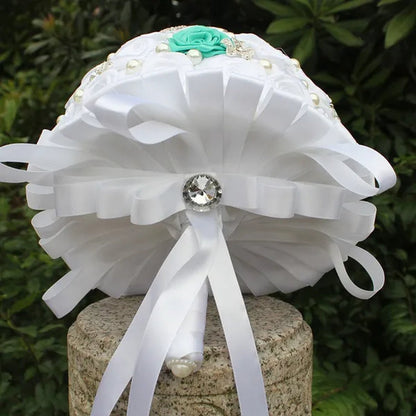18CM Crystal Wedding Bouquets 100% Handmade Durable Holding Artificial Flowers Diamond Brooch Pearl Bridal Bouquets