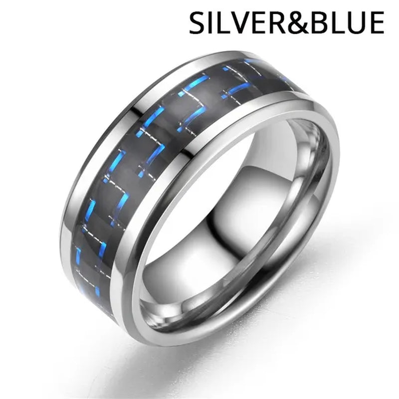 8MM Mens 6 Colors Ceramic Ring Wedding Band with Red Carbon Fiber Inlay Sizes 6 to 13