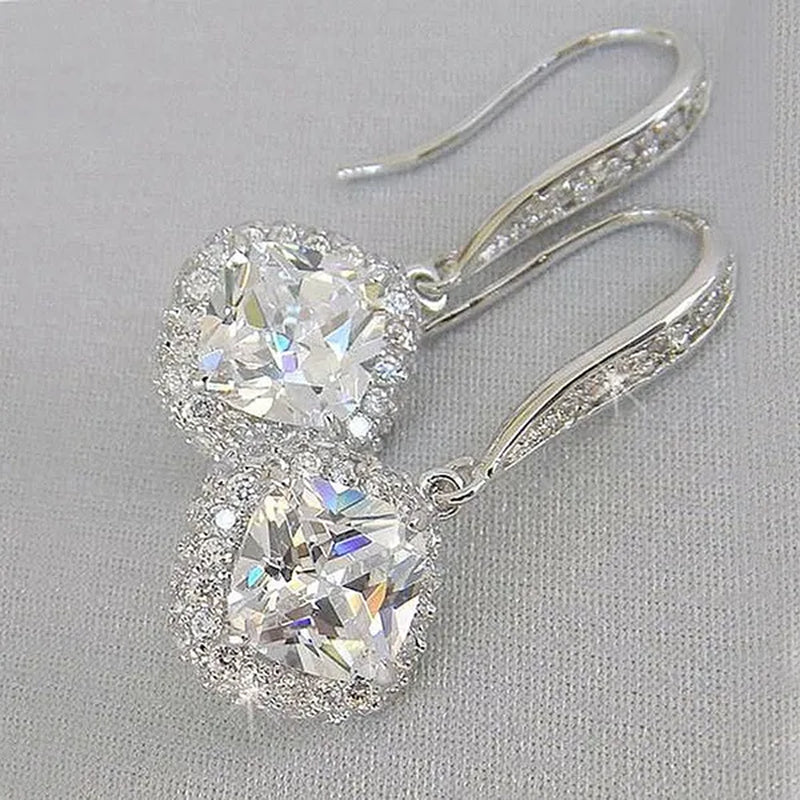 Lady Elegant Fashion Noble 925 Silver Diamond Dangle Drop Earrings for Women Jewelry