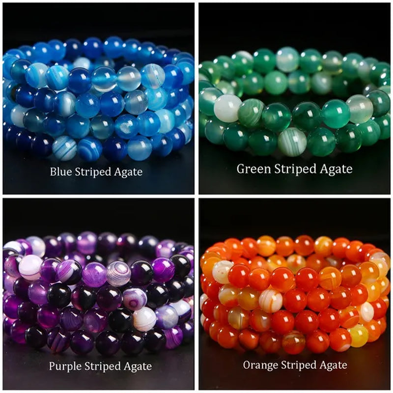 Hot Sale 6-8mm Unisex Natural Stone Bracelet Malachite/Tiger Eye/amethyst/agate/gemstone Bracelet Round Bead Elastic Bracelet Handmade Chakra Treatment Stone Jewelry Ladies Mens Girls