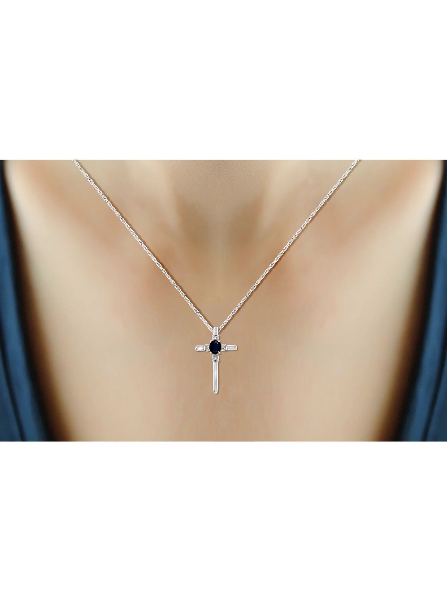 0.32 Carat Sapphire Gemstone and Accent White Diamond Cross Pendant