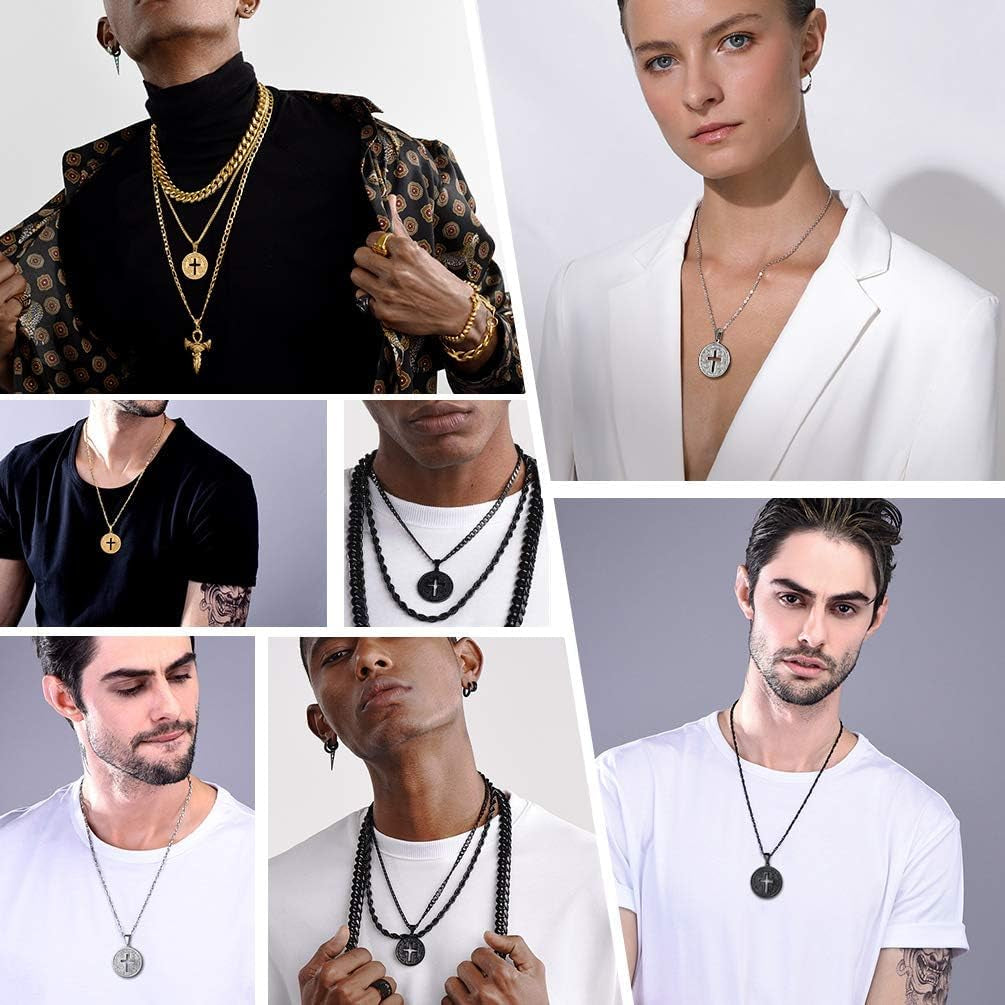 Stainless Steel Saint Benedict Medal Necklace, Protection Jewelry for Men Women, 18K Real Gold Plated, 22Inch-24Inch Adjustable, Come Gift Box