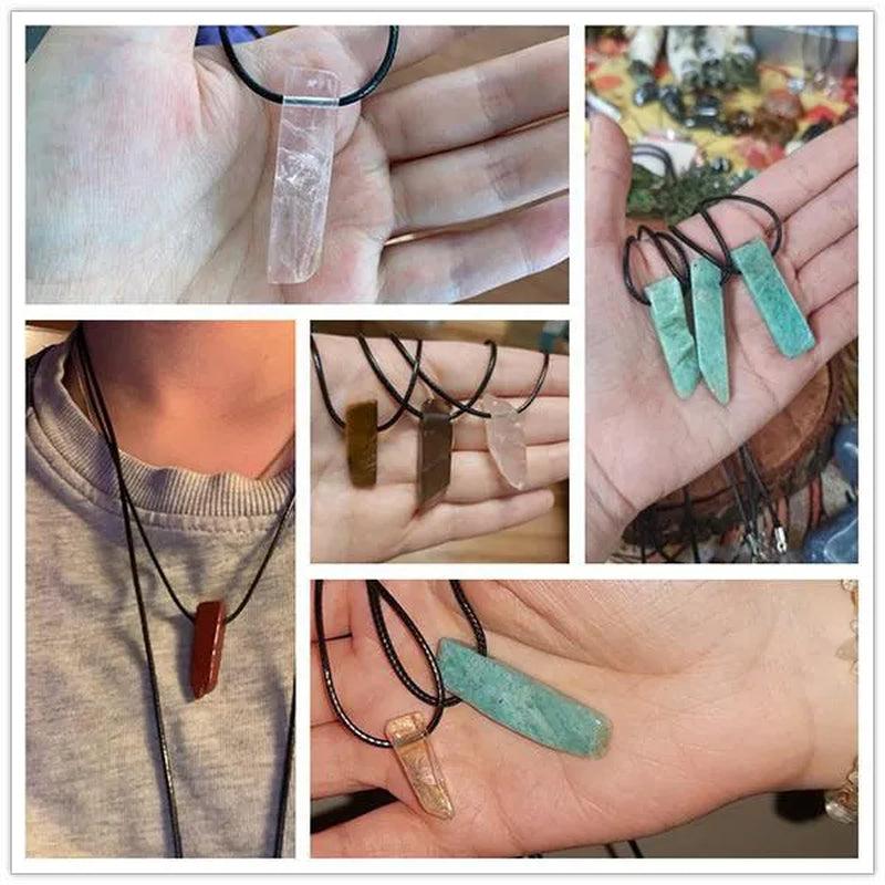 Natural Minerals Lucky Reiki Healing Crystal Quartz Stone Necklace Jewelry Pendulum Natural Tigereye Lazuli Citrin Necklace