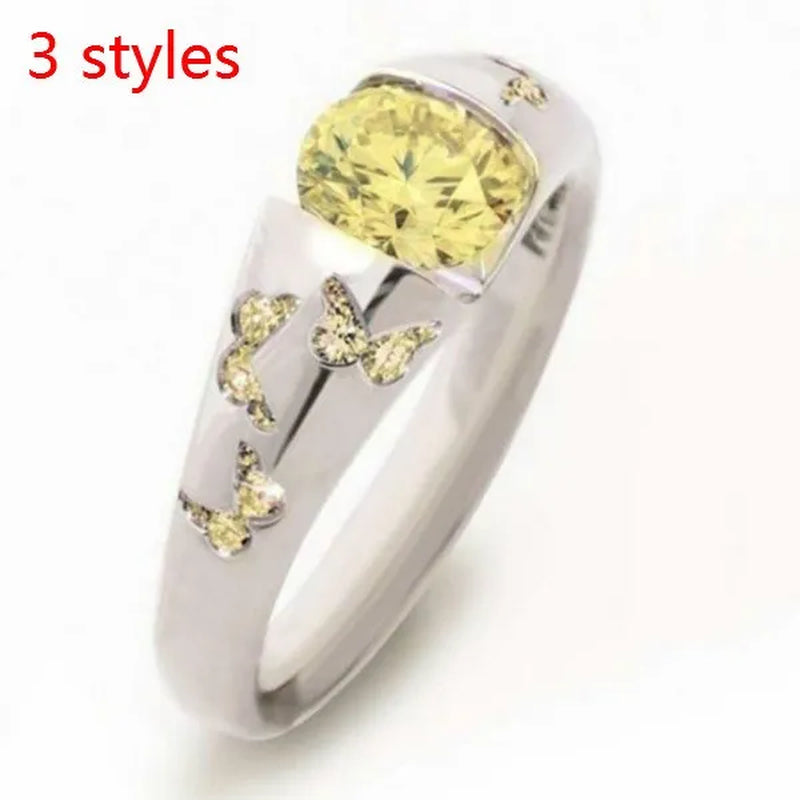 Latest Creative Lady Fashion Fresh Butterfly Ring Elegant Temptation Princess Engagement Wedding Ring Anniversary Gift Birthday Party Jewelry Size US5-11 (6 Colors)