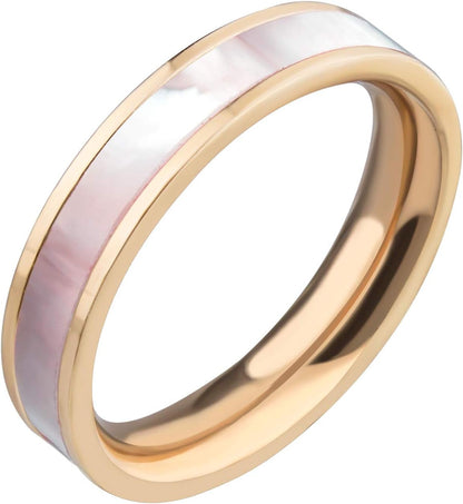 4Mm Mother of Pearl Abalone Shell Inlay Band Ring for Women & Ladies