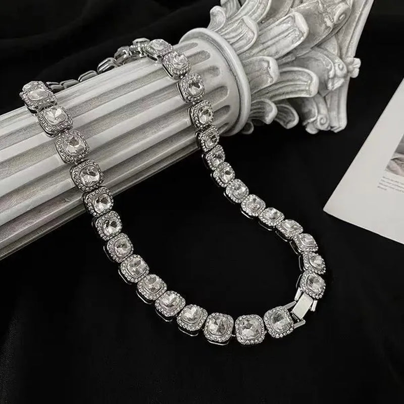12mm Iced Out Square Tennis Chain Necklace,Diamond Cuban Link Necklace Hip Hop Jewelry with For Men Women Charm Jewelry