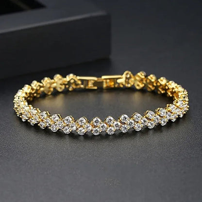 European and American Fashion Roman Style Women'S Zircon Bracelet Shiny Zircon Wedding Engagement Bracelet Valentine'S Day Anniversary Gift Birthday Party Jewelry