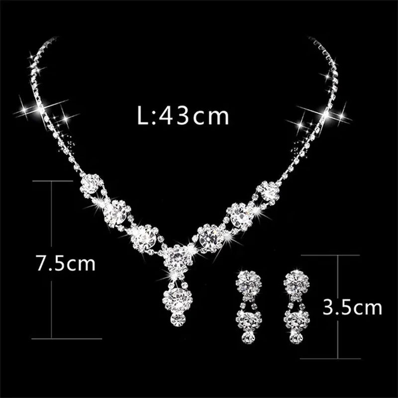 Women's Jewelry Set Rhinestone Crystal Bride Statement Choker Necklace Tiara Crown Link Bangle Bracelet Teardrop Dangle Earrings Set for Wedding Party Silver Plated White Crystal Necklace Earrings Bracelet