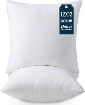 Throw Pillows Insert (Pack of 2, White) - 12 X 12 Inches Bed and Couch Pillows - Indoor Decorative Pillow