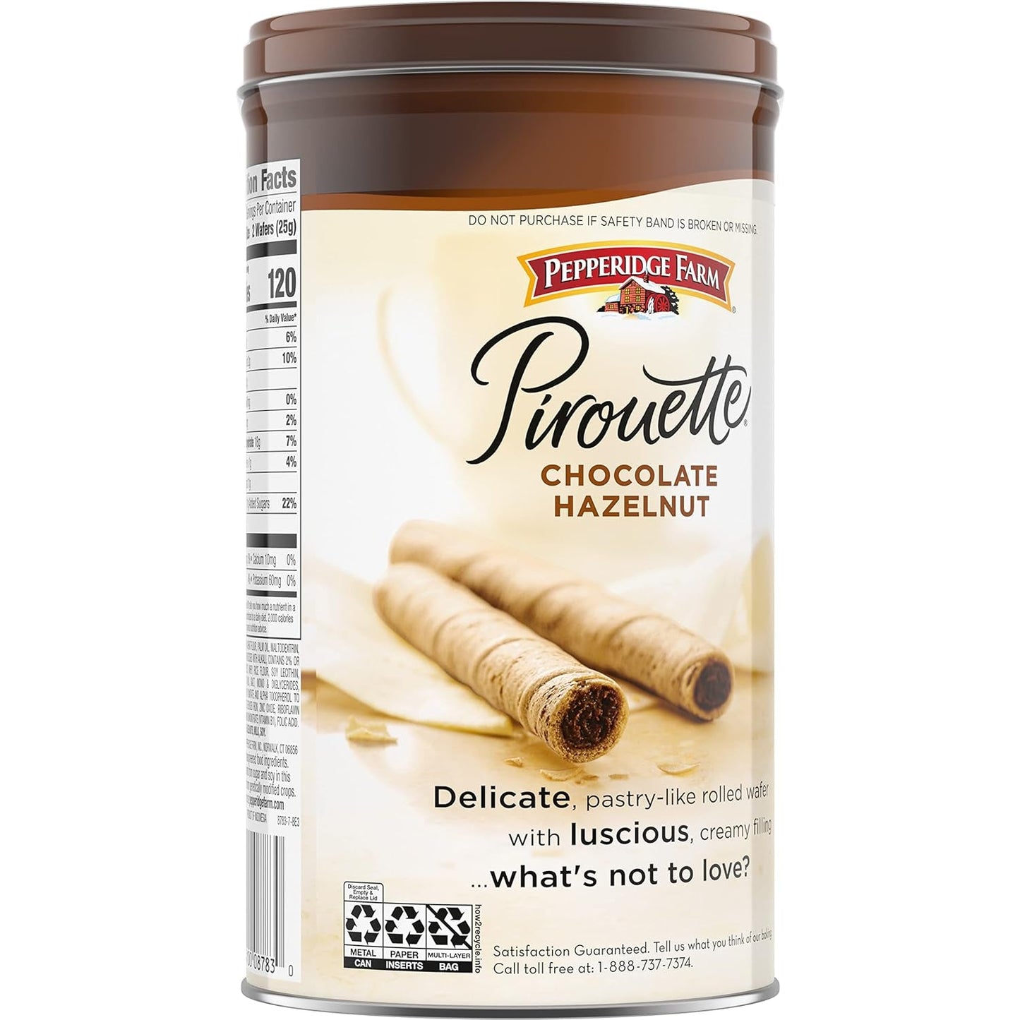 Pirouette Cookies, Chocolate Hazelnut Créme Filled Wafers, 13.5 Oz Tin