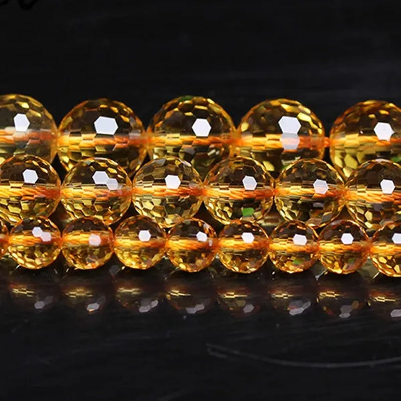 8-12Mm round Faceted Yellow Citrines Quartzs Beads Gem Stone DIY Loose Beads for Jewelry Making Beads Bracelets 15'' Accessories